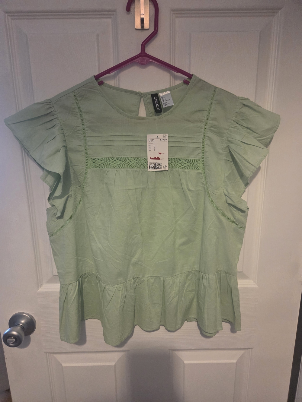 Universal Thread Sage Green Ruffle Sleeve Peplum Blouse